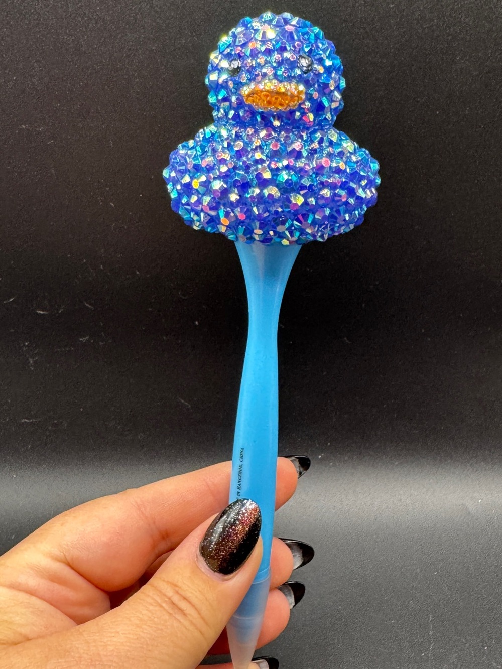 Hand Blinged Blue Rubber Duck Pen